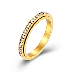 Golden Clear Cubic Zirconia Rotating Finger Ring, Titanium Steel Fidget Spinner Ring for Calming Worry Meditation, Golden, US Size 7(17.3mm)
