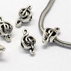 Antique Silver Tibetan Style Alloy Beads, Large Hole Beads, Musical Note, Antique Silver, 18x9x6mm, Hole: 4.5mm