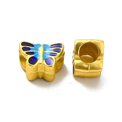Matte Gold Color Rack Plating Alloy Enamel European Beads, Large Hole Beads, Butterfly, Matte Gold Color, 8.5x12.5x8mm, Hole: 5mm