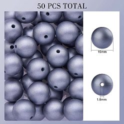 Slate Blue 50Pcs Silicone Beads Round Rubber Beads 15MM Loose Spacer Beads for DIY Supplies Jewelry Keychain Making, Slate Blue, 15mm, Hole: 1.8mm