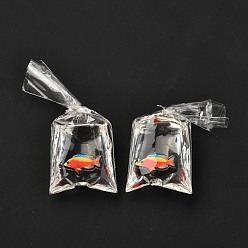 Темно-Оранжевый Кулоны из смолы с железным прыжковым кольцом, 3 d распечатано, сумка с золотой рыбкой, темно-оранжевый, 48~51x22.5~23x9~12 мм, отверстие : 3 мм