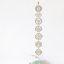 Beige Bohème méditation énergie symbole bois dessous de verre, 7 tapis de tasse d'art mural chakra yoga, aussi comme décorations pendantes, avec une corde, beige, 1000mm