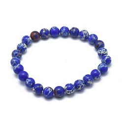 Jaspe Impérial Bracelets synthétiques en perles de regalite synthétiques, ronde, teint, bleu, 2 pouces ~ 2-1/8 pouces (5.2~5.5 cm), perle: 10 mm