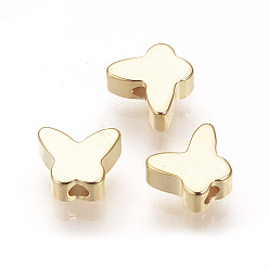 Real 18K Gold Plated Brass Beads, Nickel Free, Real 18K Gold Plated, Butterfly, 5x6x2.5mm, Hole: 1mm
