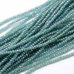 Pale Turquoise Faceted Rondelle Full Rainbow Plated Electroplate Glass Beads Strands, Pale Turquoise, 2.8~3x2mm, Hole: 0.8mm, about 200pcs/strand, 15.1 inch