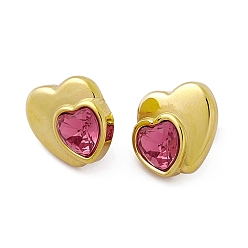 Rose Boucles d'oreilles clous double cœur strass, or 304 bijoux en acier inoxydable pour femmes, rose, 15x16mm, pin: 0.7 mm