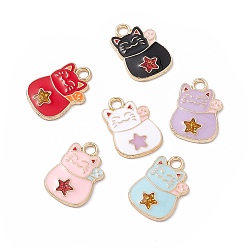 Mixed Color Alloy Enamel Pendants, Cat with Star Charm, Golden, Mixed Color, 18.5x12.5x1.5mm, Hole: 2mm