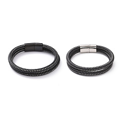 Couleur Mélangete Bracelet double cordon tressé en microfibre noire avec 304 fermoirs magnétiques en acier inoxydable, bracelet punk pour hommes femmes, couleur mixte, 8-1/2 pouce (21.5 cm)