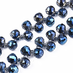 Marine Blue Transparent Glass Beads Strands, Top Drilled Beads, Faceted Teardrop, Marine Blue, Teardrop: 9.5x8mm, Hole: 0.8mm, about 100pcs/strand, 23.62 inch(60cm)