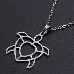 Stainless Steel Color 201 Stainless Steel Pendants Necklaces, with Cable Chains and Lobster Claw Clasps, Turtle, Stainless Steel Color, 17.71 inch(45cm), 1.5mm