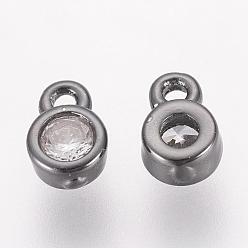 Gunmetal Brass Cubic Zirconia Charms, Flat Round, Gunmetal, 6x4x2mm, Hole: 1mm