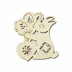 Rabbit Easter Unfinished Natural Wood Big Pendant Ornaments, for DIY Craft Painting, Undyed, PapayaWhip, PapayaWhip, 75x63x2mm, Hole: 3.5mm