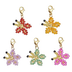 Mixed Color Glass Seed Beads Pendant Decorations, with 304 Stainless Steel Lobster Claw Clasps, Butterfly, Mixed Color, 25mm