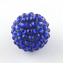 Bleu Strass résine transparente est diplômé perles, avec des perles rondes acrylique uv de placage à l'intérieur, bleu, 14mm, Trou: 2~2.5mm