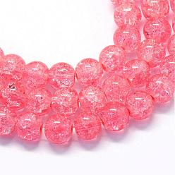 Light Coral Baking Painted Transparent Crackle Glass Round Bead Strands, Light Coral, 10~10.5mm, Hole: 1.5mm, about 85pcs/strand, 31.4 inch