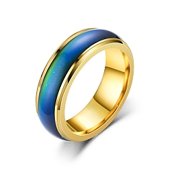 Golden Mood Ring, Temperature Change Color Emotion Feeling Stainless Steel Plain Ring for Women, Golden, US Size 11(20.6mm)