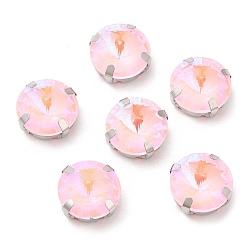 Розовый Мокко флуоресцентный(ми) плоский круглый пришитый страз, многожильных ссылки, с настройками латуни, аксессуары для одежды, светло-розовый, 12.5x7 мм, отверстие : 1.2 мм