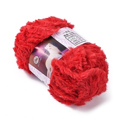 FireBrick Polyester & Nylon Yarn, Imitation Fur Mink Wool, for DIY Knitting Soft Coat Scarf, FireBrick, 4.5mm
