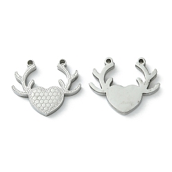 Stainless Steel Color 304 Stainless Steel Manual Polishing Charms, Antler, Stainless Steel Color, 12.5x15x2mm, Hole: 0.9mm