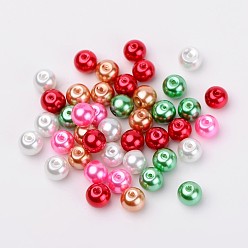 Mixed Color Christmas Mix Pearlized Glass Pearl Beads, Mixed Color, 8mm, Hole: 1mm, about 100pcs/bag