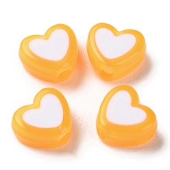 Orange Heart Acrylic Beads, Bead in Bead, Orange, 7x8x4mm, Hole: 1.8mm, about 2777pcs/500g