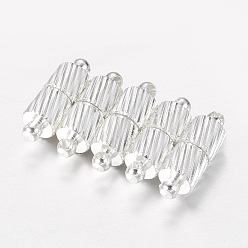 Silver Brass Magnetic Clasps with Loops, Column, Silver Color Plated, 15x5mm, Hole: 1.2mm