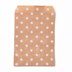 Polka Dot Sacs en papier kraft, pas de poignées, sacs de stockage de nourriture, burlywood, motif de points de polka, 15x10 cm