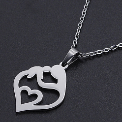 Stainless Steel Color Mother's Day Gifts, 201 Stainless Steel Pendants Necklaces, with Cable Chains and Lobster Claw Clasps, Mother & Son, Stainless Steel Color, 17.71 inch(45cm), 1.5mm