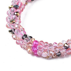 Pink Эластичный браслет крючком из стеклянных бусин, модный непальский браслет для женщин, розовые, внутренний диаметр: 1-7/8 дюйм (4.7 см)