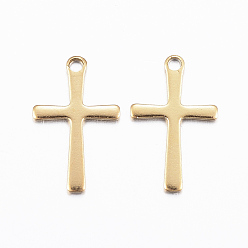 Golden Ion Plating(IP) 304 Stainless Steel Charms, Cross Pendants, Golden, 15.5x9.5x0.8mm, Hole: 1mm