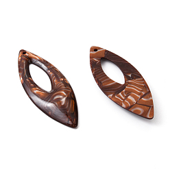 Saddle Brown Cellulose Acetate(Resin) Pendants, Horse Eye, Saddle Brown, 54x20x4.5mm, Hole: 2mm