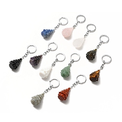 Mixed Stone Natural & Synthetic Gemstone Keychain, with Iron Split Key Rings, Christmas Tree, 90mm