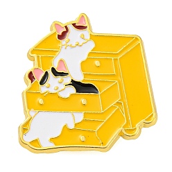 Furniture & Appliances Broches de aleación de zinc dorado, alfileres de esmalte de gato de dibujos animados, gabinete, 37.5x26.5x1.6 mm