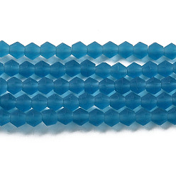 Bleu Acier Imitez des brins de perles de verre dépoli en cristal autrichien, AA grade, toupie avec facettes, bleu acier, 3x2.5mm, Trou: 0.7mm, Environ 162~185 pcs/chapelet, 13.15~14.61 pouce (33.4~37.1 cm)