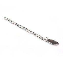Stainless Steel Color 304 Stainless Steel Chain Extender, with Flat Oval Chain Tab, Stainless Steel Color, 61x3mm
