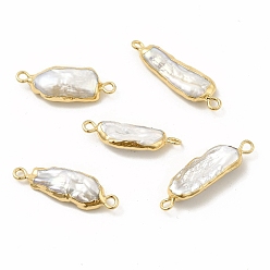 Light Gold Charmes de connecteur de perles de keshi naturelles baroques, liens de pépites, avec doubles boucles en laiton, or et de lumière, 24~28x7~9x4~5mm, Trou: 1.6~1.8mm
