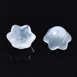 White Transparent Spray Painted Glass Beads, Flower, White, 7x11.5x11.5mm, Hole: 1.2mm