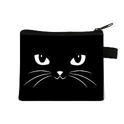 Noir Portefeuilles à glissière en polyester chat mignon, porte-monnaie rectangle, porte-monnaie pour femmes et filles, noir, 11x13.5 cm