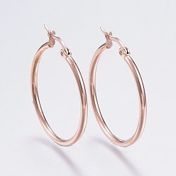 Rose Gold 304 Stainless Steel Hoop Earrings, Hypoallergenic Earrings, Ring Shape, Rose Gold, 12 Gauge, 34~36x2mm, Pin: 0.7~1.3x0.68mm