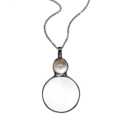 Clair Collier pendentif loupe en alliage et verre rond plat pour femme, gris anthracite, clair, 31.50 pouce (80 cm)