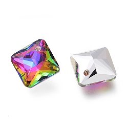 Volcano Glass Rhinestone Pendants, Back Plated, Faceted, Square/Rhombus, Volcano, 11.5x11.5x5mm, Hole: 1.2mm