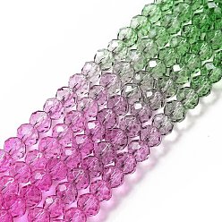 Coloré Chapelets de perles en verre transparentes  , facette, rondelle, colorées, 6x5mm, Trou: 1.2~1.4mm, Environ 85~88 pcs/chapelet, 16.54~16.93 pouce (42~43 cm)