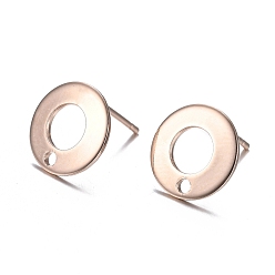 Rose Gold 304 Stainless Steel Stud Earring Findings, Donut, Rose Gold, 10.3mm, Hole: 1.3mm, Pin: 0.7mm