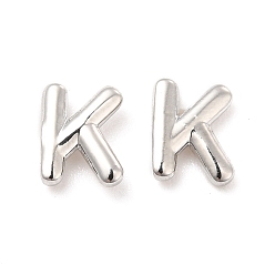 Letter K Boucles d'oreilles en laiton évidées avec lettre initiale pour femmes, platine, sans plomb et sans cadmium, letter.k, 7x5.5x1.5mm, pin: 0.8 mm