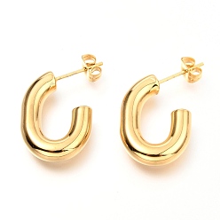 Golden 201 Stainless Steel Half Hoop Earrings, Stud Earrings, with 304 Stainless Steel Pin and Ear Nuts, Oval, Golden, 22x16x4.7mm, Pin: 0.8mm