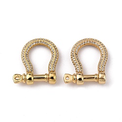 Real 16K Gold Plated Brass Micro Pave Clear Cubic Zirconia D-Ring Anchor Shackle Clasps, for Bracelets Making, Nickel Free, Real 16K Gold Plated, 22x19.5x6mm, Hole: 1.2mm