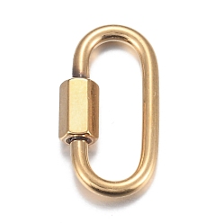 Golden 304 Stainless Steel Screw Carabiner Lock Charms, for Necklaces Making, Oval, Golden, 26x13x2mm, Screw: 7x4.5mm