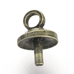 Bronze Antique Tasse en laiton pendentif perle bails broches pendentifs, pour la moitié de perles percées, bronze antique, 7x5x5mm, trou: 1.5 mm, broches: 1 mm