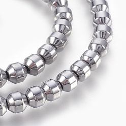 Platinum Plated Electroplated Non-magnetic Synthetic Hematite Bead Strand, Round, Faceted, Platinum Plated, 6x6mm, Hole: 0.7mm, about 67pcs/strand, 15.7 inch(40cm)