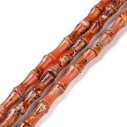 Coralino Hilos de cuentas de jaspe imperial natural, teñido, palo de bambú, coral, 12x5 mm, agujero: 0.5 mm, sobre 34 unidades / cadena, 15.94'' (40.5 cm)